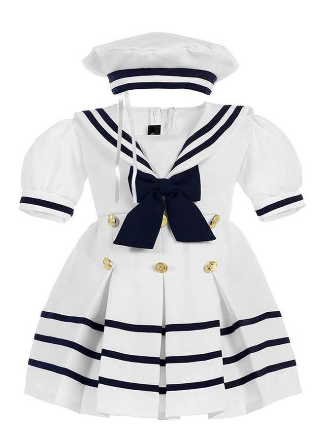 iGirlDress Baby Toddler Girls Nautical Sailor Dress with Hat 4T White - Image 1